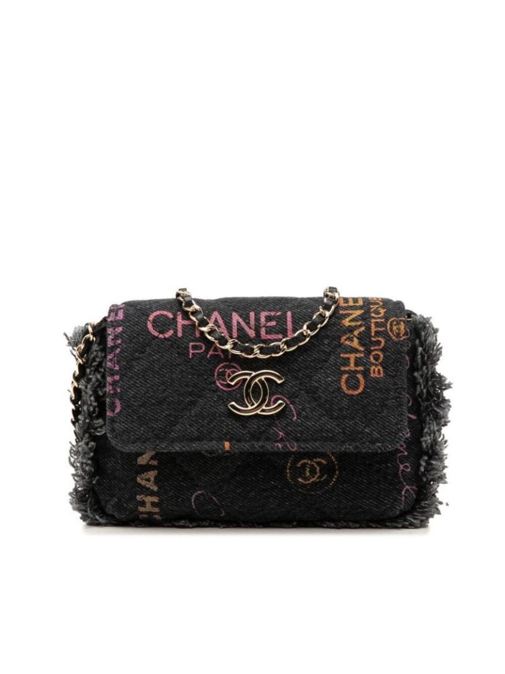 Chanel Mini Quilted CC Logo Chain Shoulder Bag Pochette Black Multicolor Gold